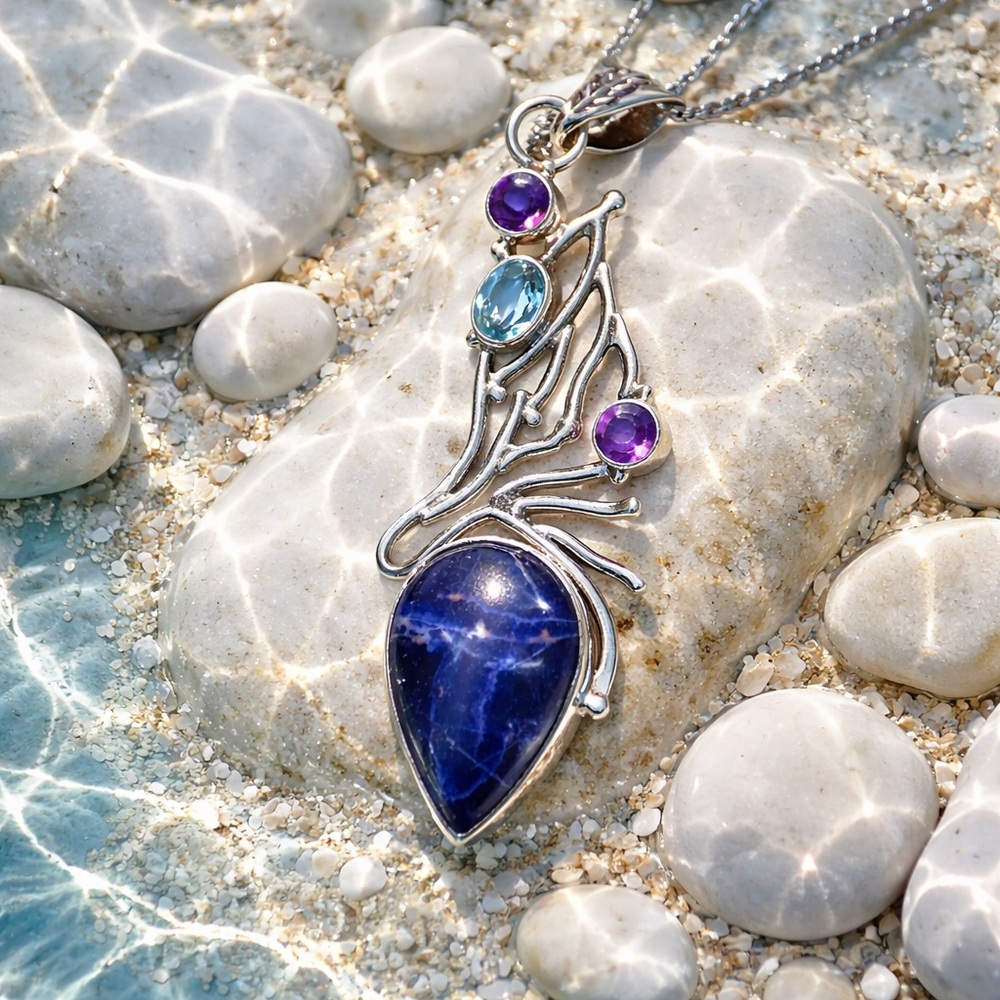 Sodalite, Amethyst & Topaz Necklace